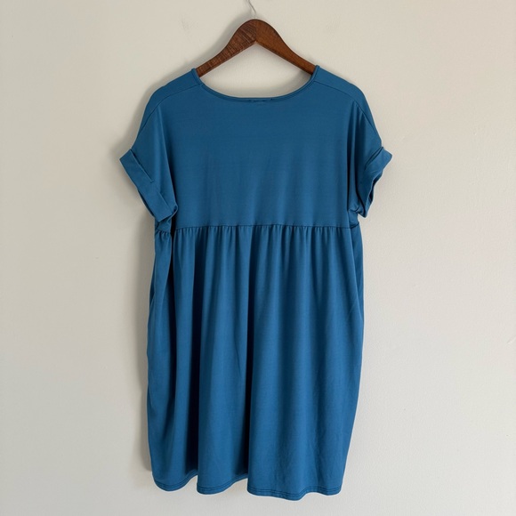 Blue V-Neck Women's Babydoll Dress - Picture 4 of 7